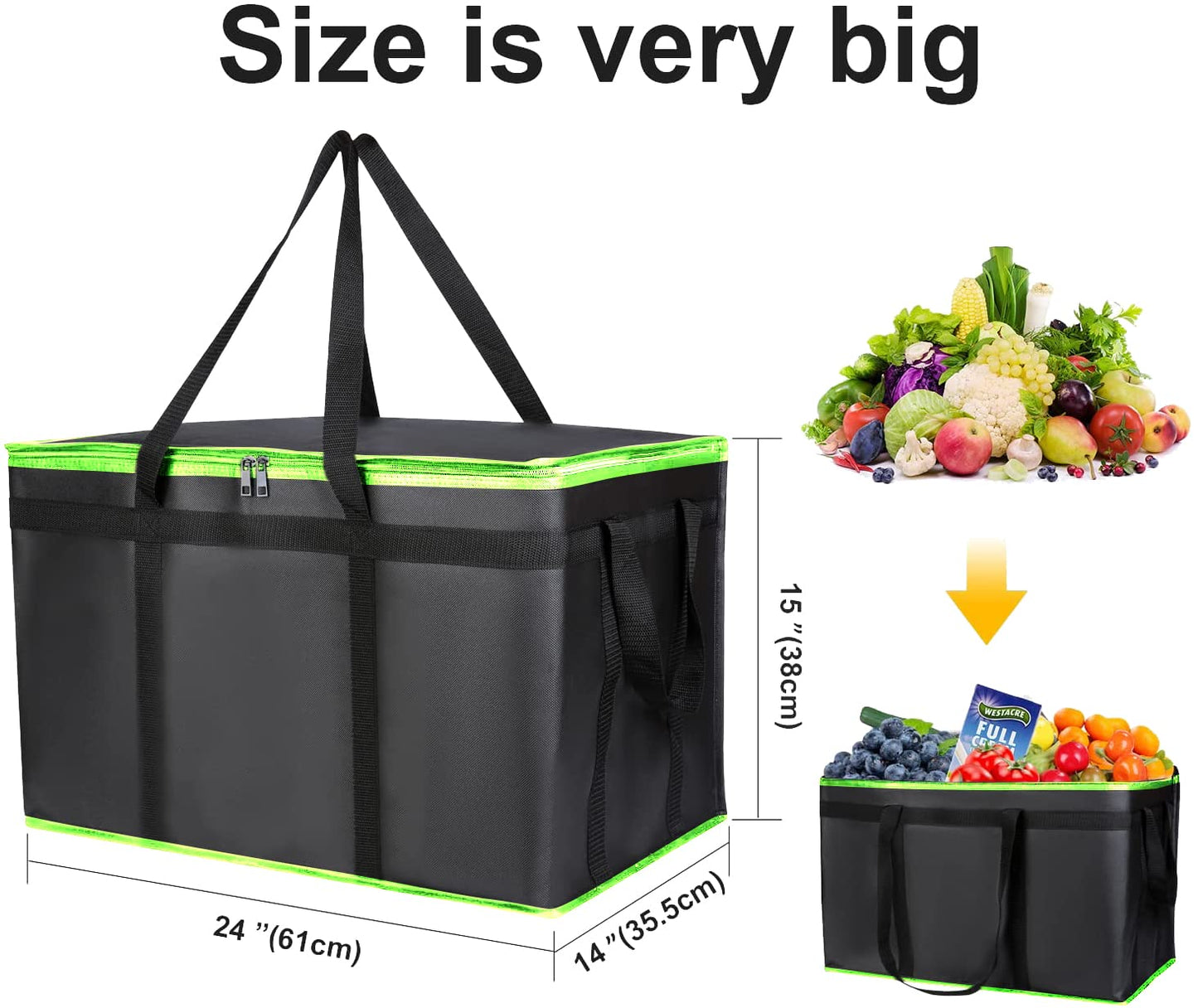 musbus 2-Pack, XL-Large Insulated Grocery Shopping Bags, Black, Reusable Bag,Thermal Zipper,Collapsible,Tote,Cooler,Food Transport hot and Cold,Camping