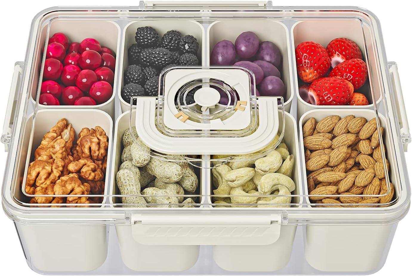 Divided Serving Tray with Lids and Handle, Snackle Box Charcuterie Container, Portable Snack Platters, 8 Compartments Snack Tray for Fruits, Nuts, Candy, Cookies, Party, Picnic, 1PCS