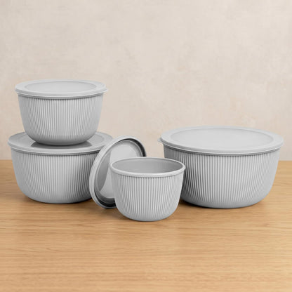 BoxedHome Plastic Mixing Bowls with Lids Set,4.97QT Large Capacity Deep Nesting Bowl,8 Pieces Set BPA-Free Prep Bowls,Dishwasher & Microwave Safe,Beige