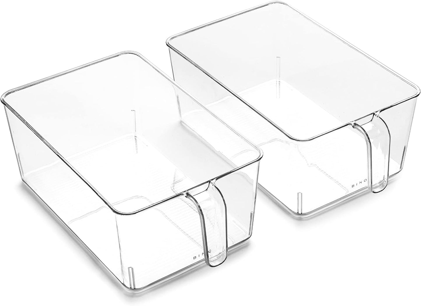 BINO l Plastic Storage Bins l THE HOLDER COLLECTION l 2-Pack, Medium Multi-Use Clear Containers for Organizing with Built-in Handles l Pantry Organization & Storage l Kitchen Organizer l Storage Bins