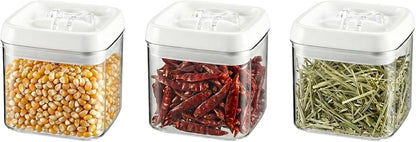 Felli Flip Tite Storage Container with Lid 4” RECTANGULAR Airtight Ring Flip Top, Stackable Kitchen Counter Pantry Organizer Acrylic Canister Jar for Pasta Spaghetti Cereal Granola Coffee (1.9qt)