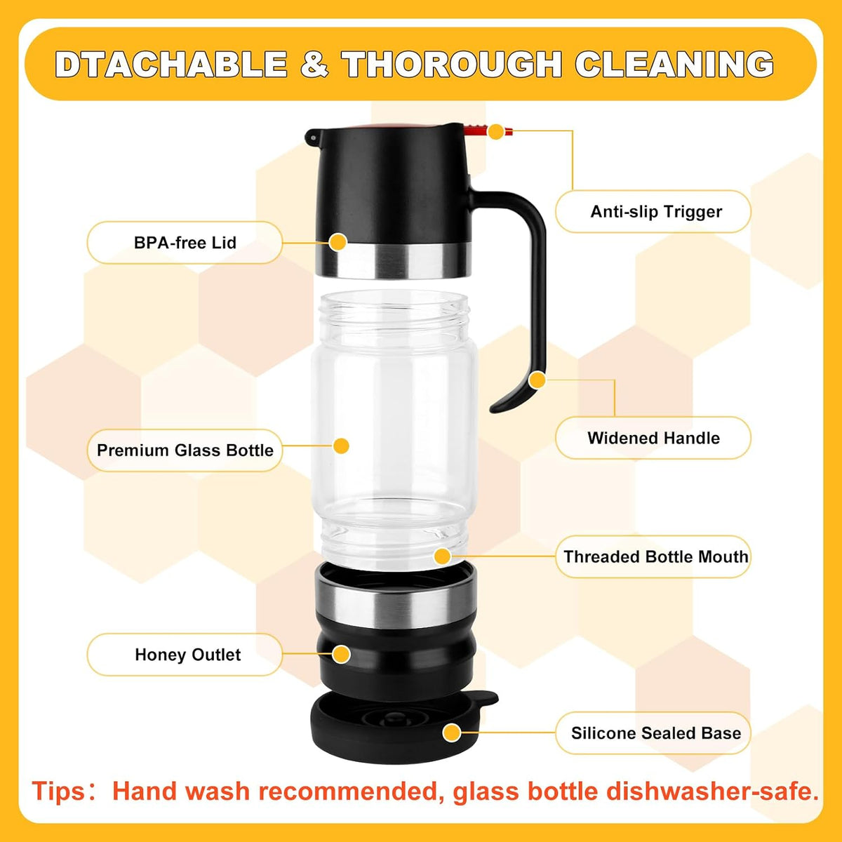 Glass Honey Dispenser No Drip, Maple Syrup Dispenser, 9 OZ
