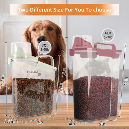 LEAWALK Airtight Small Cat Dog Pet Food Storage Containers BPA Free, with Large Pour Spout/1 Measuring Cup/ 4 Safety Locks and Double-layer Silicone Strip (Olive Gray x 2, 3L-2pack)