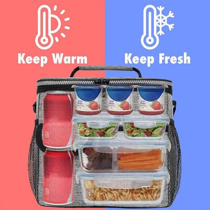opux Insulated Lunch Bag for Men Women, Leakproof Black Lunch Box for Work, Portable Soft Lunch Cooler Bag with Shoulder Strap, Adult Lunchbox Lunch Pail for Kid Boy Girl School, 14 Can/8L