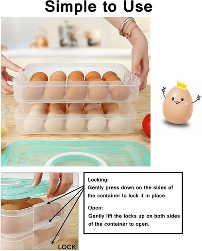 Deviled Egg Tray with Lid, 2-Layer, Stackable Egg Carrier Holder for Refrigerator, Camping Food Storage Container with Handle, Large, 40 eggs(transparent)