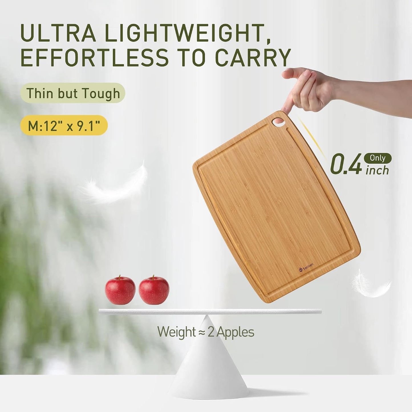 Lightweight Durable Bamboo Cutting Board Set with Non-Slip Feet, Wood Cutting Board for Busy Kitchen, Easy Clean Wooden Chopping Boards with Juice Groove Best House Warming Gift Set of 3 (S+M+L)