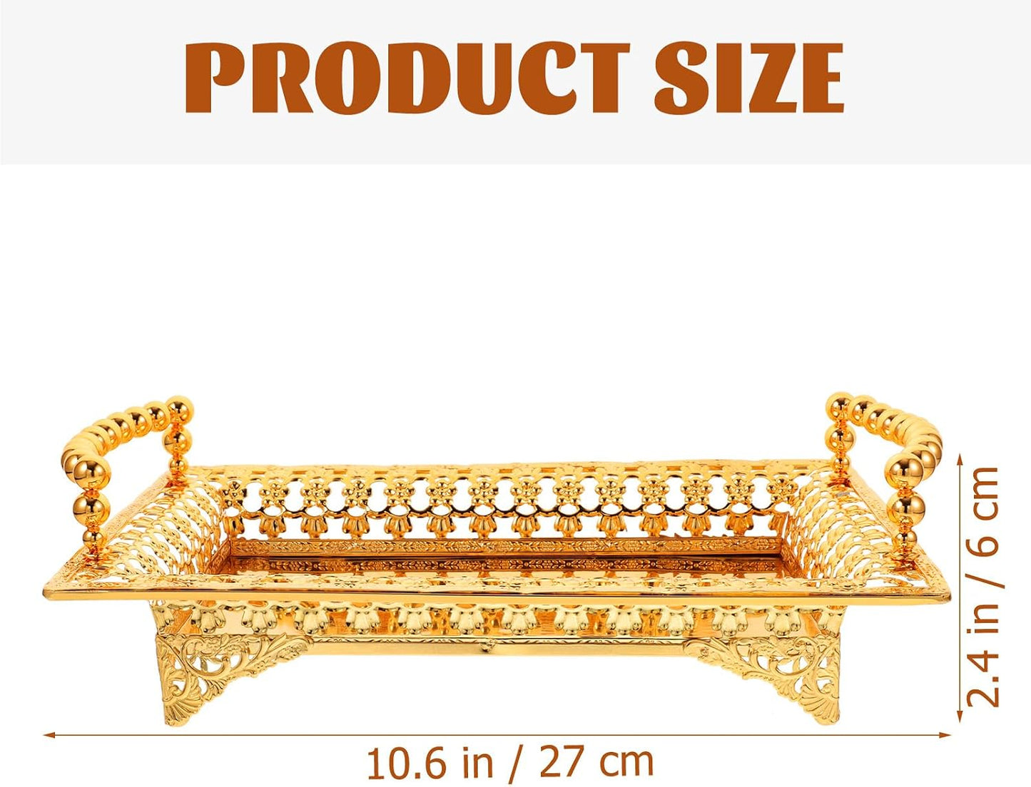 COLLBATH Nordic Style Fruit Plate with Handle 2Pc Metal Snack Serving Tray for Dried Fruits and Appetizers Elegant Gold Platter for Kitchen and Entertaining