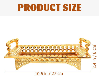 COLLBATH Nordic Style Fruit Plate with Handle 2Pc Metal Snack Serving Tray for Dried Fruits and Appetizers Elegant Gold Platter for Kitchen and Entertaining