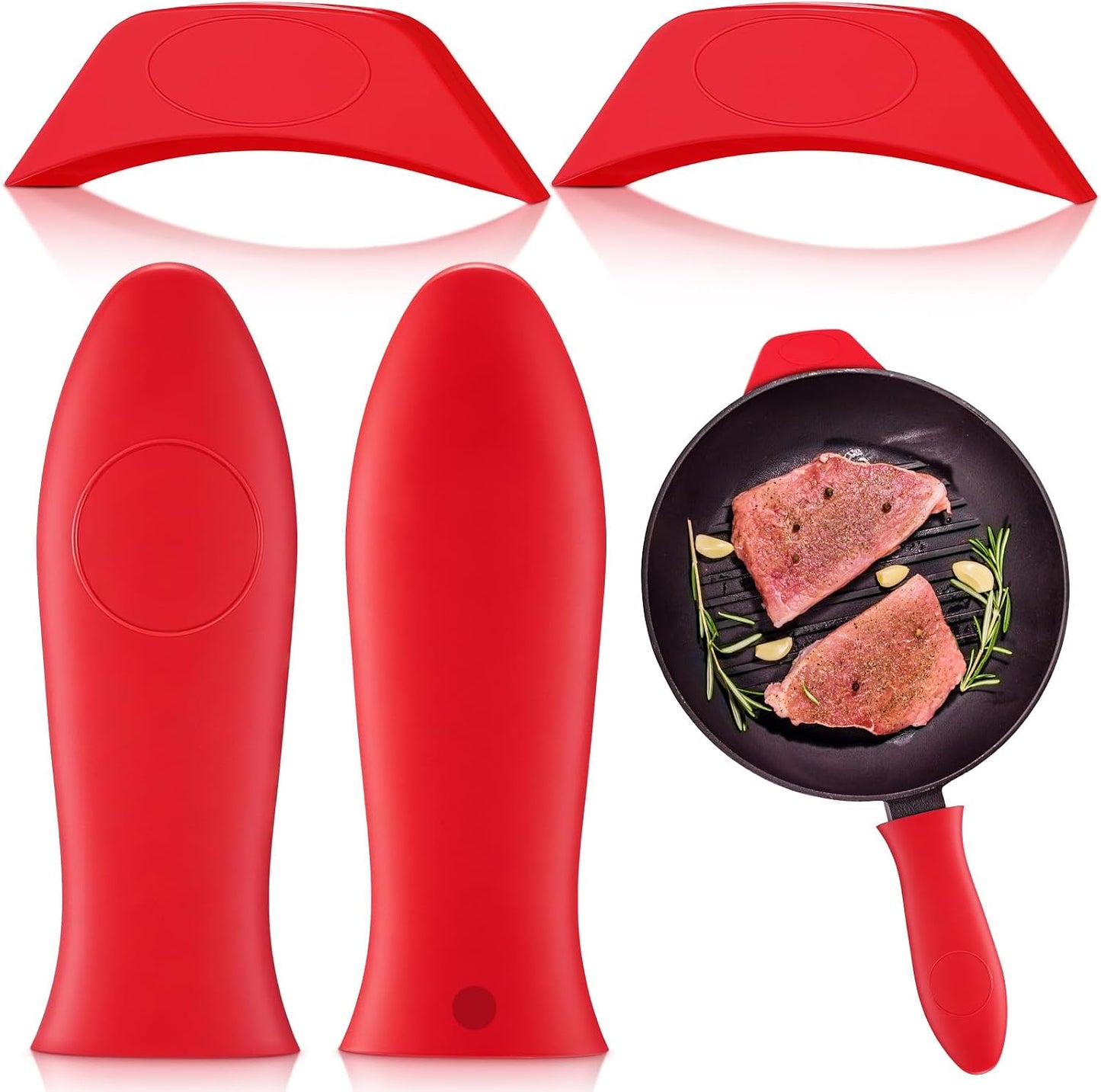 Domensi 4 Pcs Silicone Hot Handle Holder Set Cast Iron Skillet Handle Covers Heat Resistant Silicone Assist Handle Holder for Frying Pans Cast Iron Skillet Griddles Cookware(Grey)