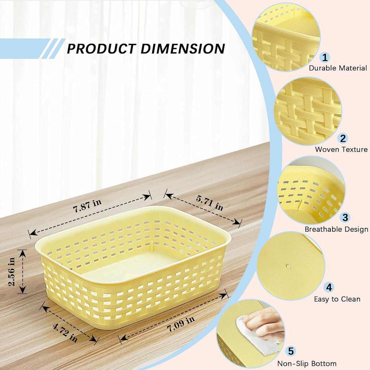 Soddeph Plastic Storage Baskets for Cabinets, Household Pantry Organization with Handle,Organizer Bins for Room,Bathrooms,Under-Sink,Kitchen (Black, L-3PACK)