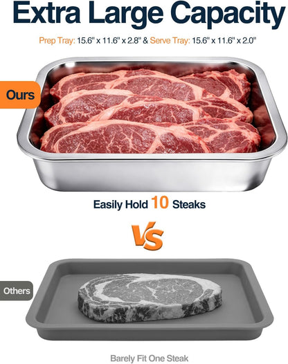 5 in 1 Grill Prep Tray and Carry System, Large Grilling Prep and Serve Trays with Lid and Cutting Board, Deep Meat Marinating Container as BBQ Grilling Gift, Home Series, L