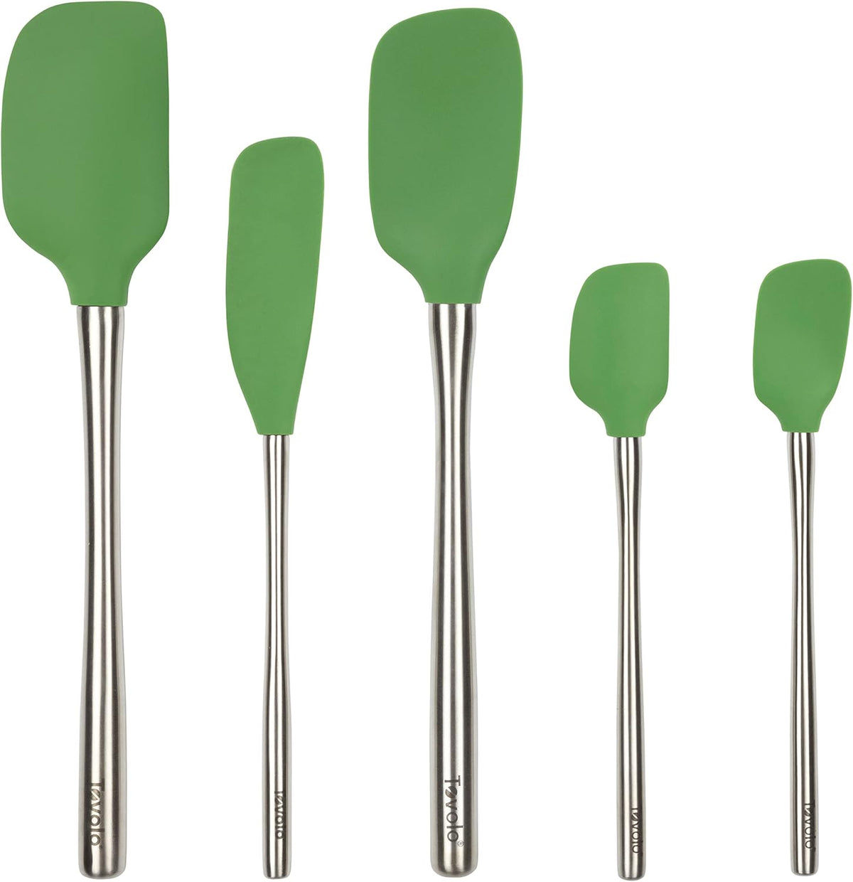 Tovolo Flex Core 5 Piece Silicone Spatula Set Heat Resistant All Silicone Utensils Include Non Stick Spatula Spoonula Jar Scraper, Dishwasher Safe BPA Free Spatulas for Baking Mixing, White