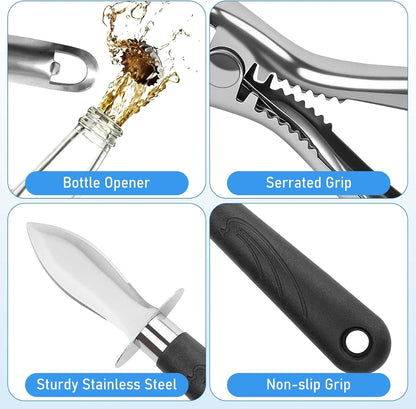 2026 New Oyster Shucker & 2 Shucking Knife Kit with Safety Gloves, Stainless Steel Oyster Opener Easy Leverage Design for Safe Fast Oyster Shucking Keep the Juice
