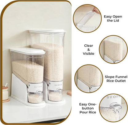 UFORU Rice Dispenser 22Lbs, Slim Rice Storage Container for Small Space, BPA-Free Clear Dry Food Dispenser Sealed Moisture Proof, Grain&Cereal Storage Bucket for Kitchen Pantry Household, Cream White