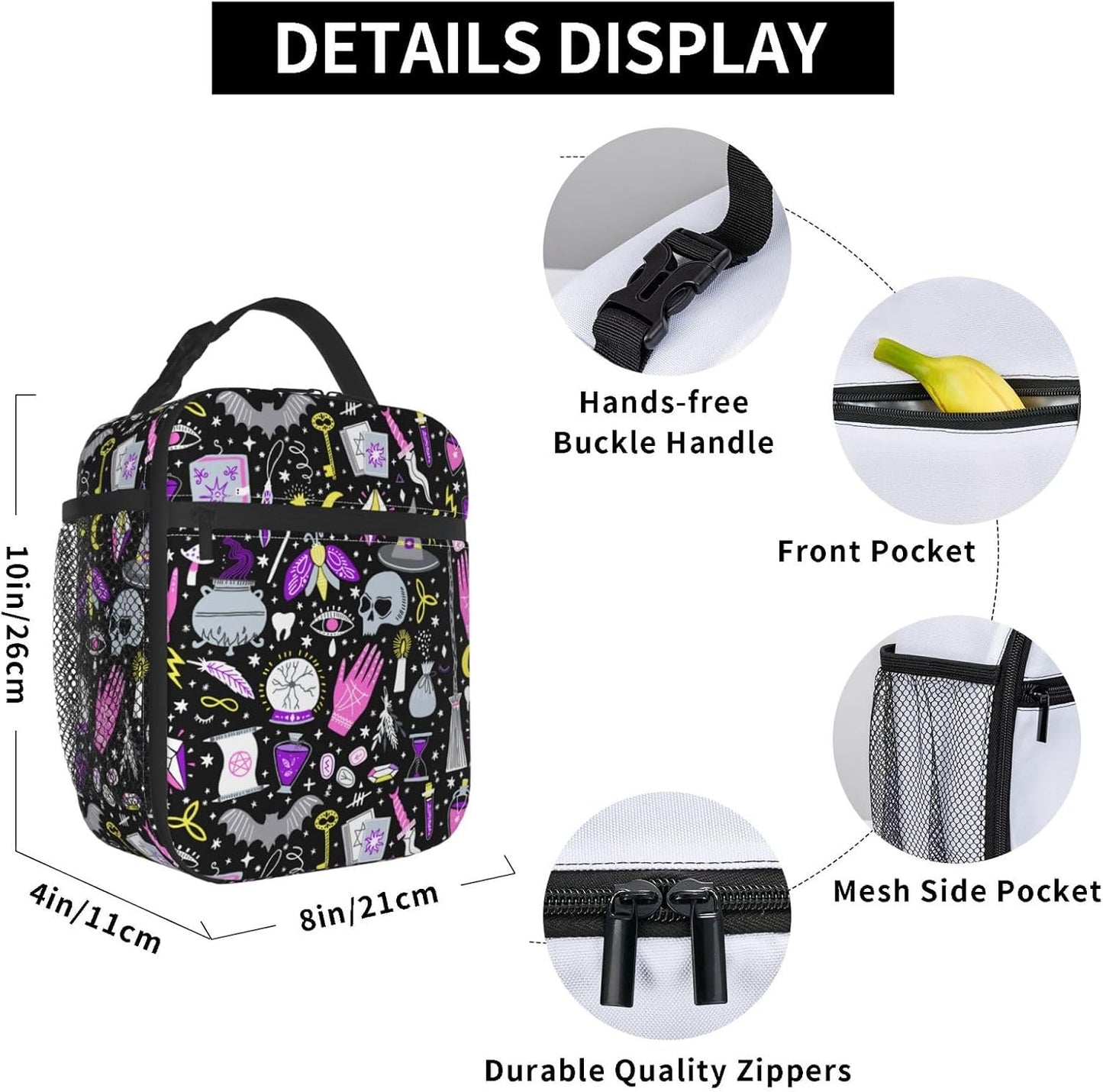 Black Cat Reusable Lunch Box Food Bag Insulated Lunch Bag for Teenage Boys Girls School Beach
