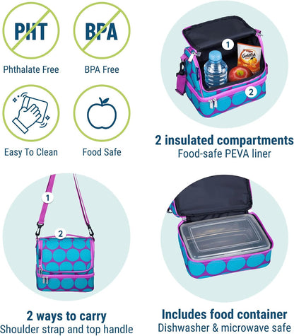 Wildkin Kids Two Compartment Insulated Lunch Bag – Keeps Food Hot or Cold, Easy-Clean Lining, Leak-Resistant & BPA-Free – Boys & Girls, Ideal for School, Travel & Daycare – Jurassic Dinosaurs