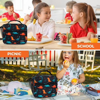 opux Insulated Lunch Bag Kids, Lunch Box for School Boy Girl, Leakproof Small Reusable Compact Soft Mini Cooler Bag, Toddler Small Lunch Boxes Kit Pail with Front Side Pockets (Purple)