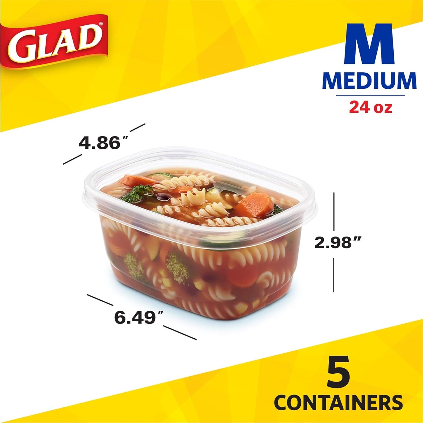 Glad GladWare Tall Entree Food Storage Containers with Lids, Large Square BPA Free Plastic for Meal Prep and Lunches, Lock Tight Seal, Microwave and Dishwasher Safe, 42 Oz, 3 Count
