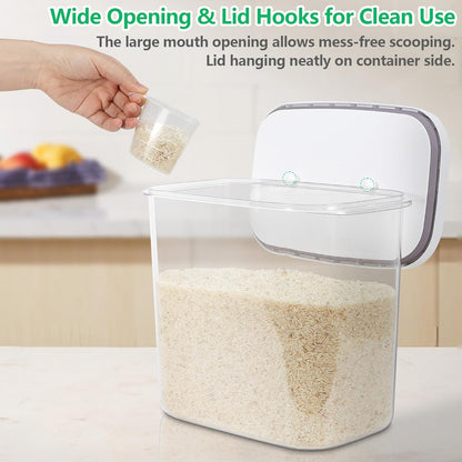 TBMAXS Rice Flour Storage Container - 6.5 Qt | 12 Lbs Crystal-Clear Plastic Food Storage Container Bin with Flip-up Lid, Dry Food Holder for Kitchen Pantry Organization and Storage