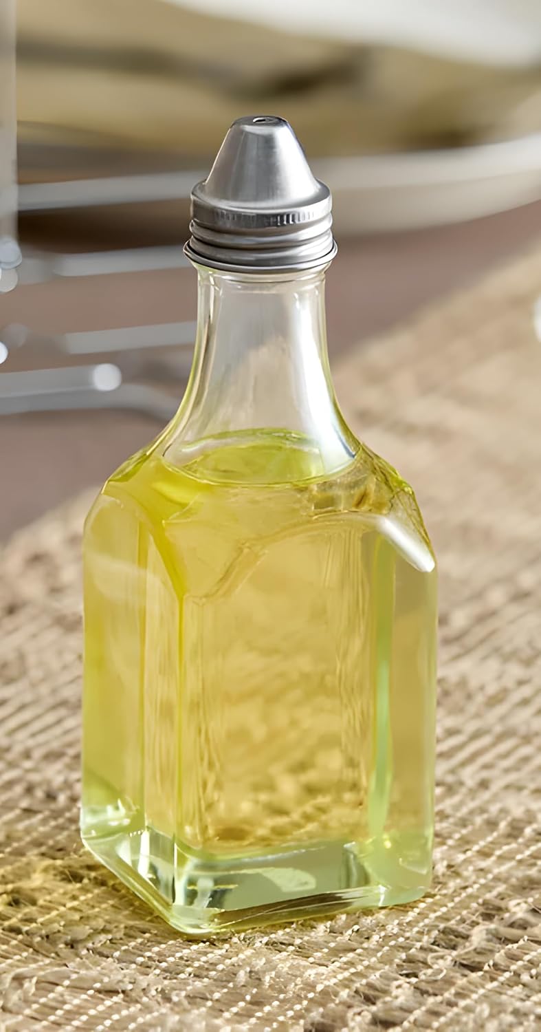 Bexter 2 Pack Oil and Vinegar Cruet Set, 5 oz Glass Oil and Vinegar Dispenser Bottles, Salad Dressing Cruets with Pour Spouts, Refillable Glass Cruet for Kitchen, Dining Table and Condiments