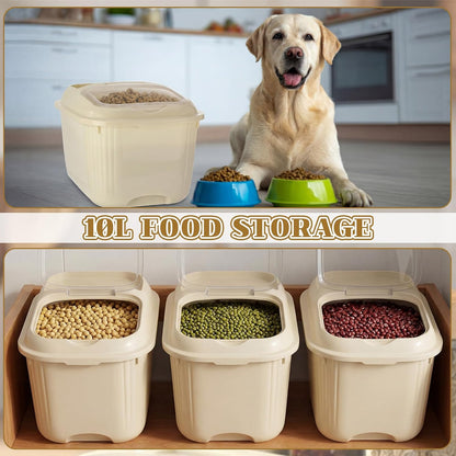 Blushtier 4 Pack Sugar Storage Containers Flour Bin with Wheels Large Pet Dog Food Storage Boxes Measuring Cup Sealed Transparent Flip Lid Portable Household Rice Container Set(20 Lbs)