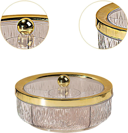 Yajuyi Divided Serving Tray Snack Dishes Dessert Plate Rotating Serving Platter Dish Clear Visibility Lid Suitable for Entertaining Living Room, Rose Golden Bow