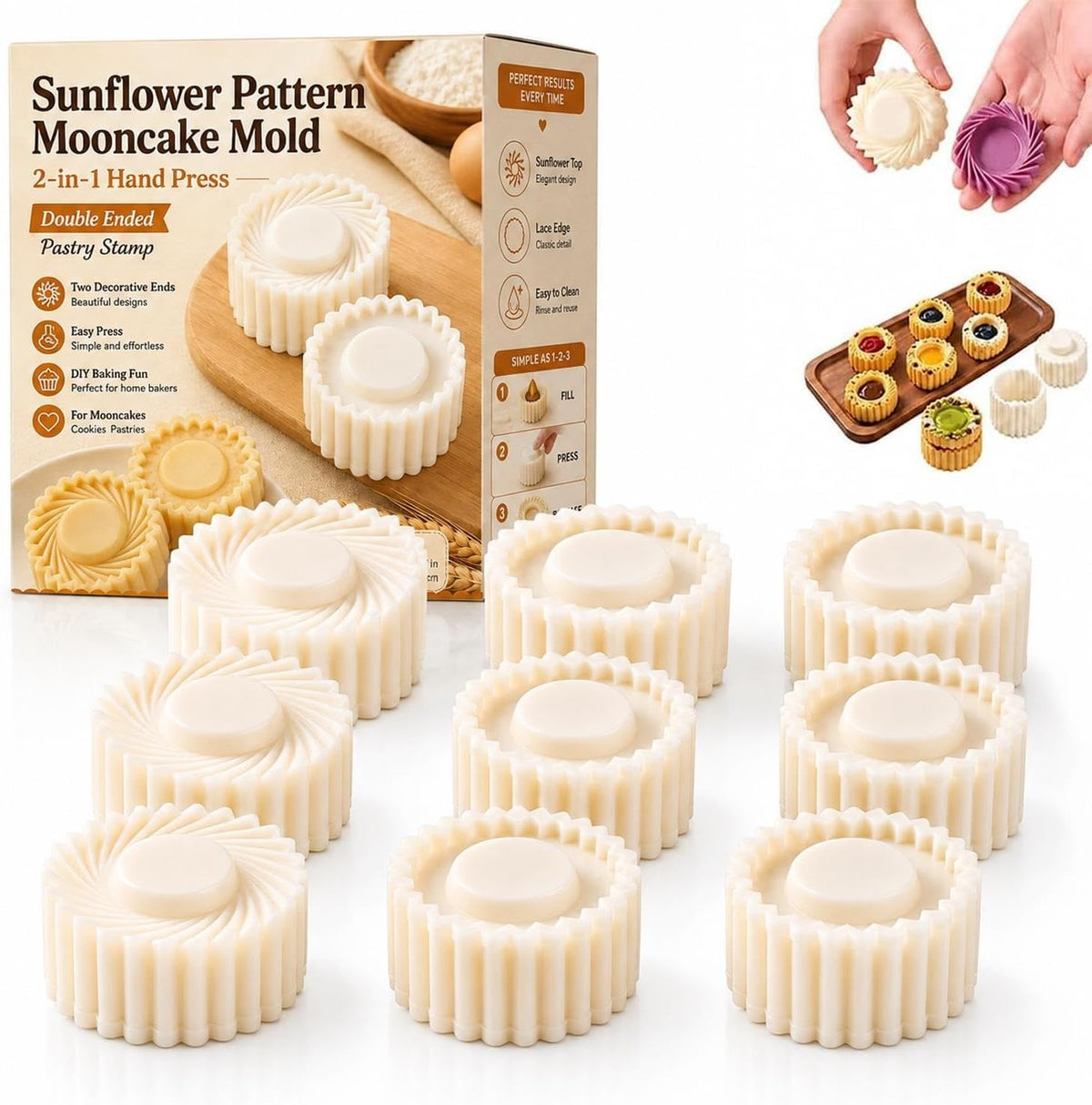 Mooncake Mold Sunflower Pattern Double Ended Hand Press Pastry Stamp