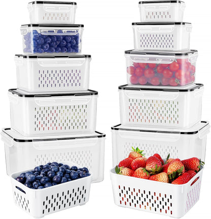 Freshmage Fruit Storage Containers for Fridge with Removable Colander