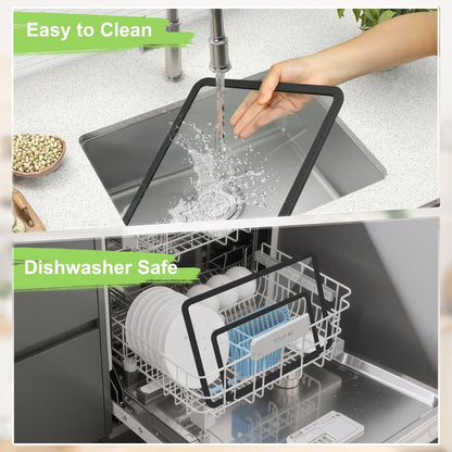 Cutting Board, Tempered Glass Cutting Board for Kitchen Counter, 2Pcs Chopping Board Set with Non-Slip Silicone Edges, Heat Resistant, Dishwasher Safe, Kitchen Decoration