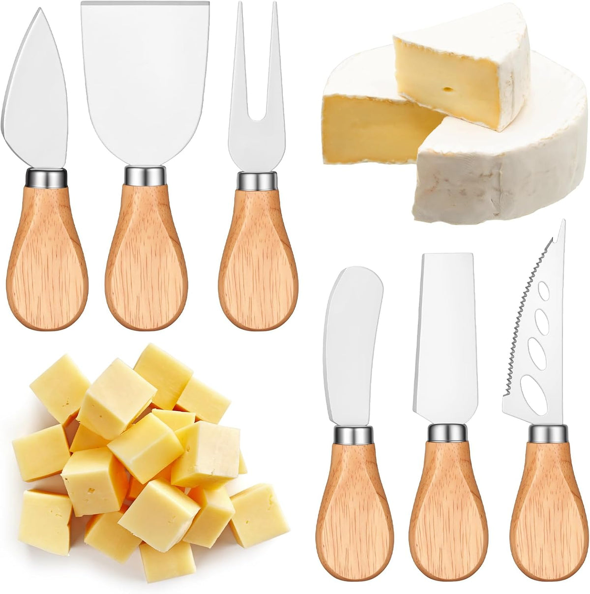 6 Pcs Cheese Knives Set with Wooden Handle, Mini Steel Stainless Cheese knife set for Charcuterie and Cheese spread, Perfect for Cheese Slicer and Butter Cutter