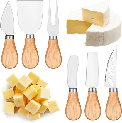6 Pcs Cheese Knives Set with Wooden Handle, Mini Steel Stainless Cheese knife set for Charcuterie and Cheese spread, Perfect for Cheese Slicer and Butter Cutter