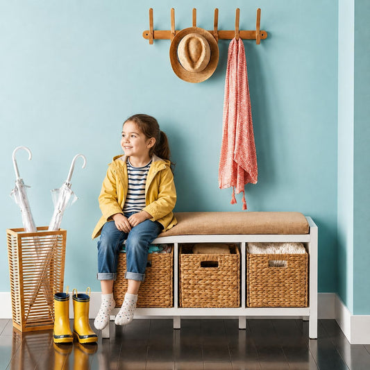 4 Hand-Woven Wicker Storage Baskets 13x11x11in, Water Hyacinth Shelf Bins | ECO-FRIENDLY & SUSTAINABLE