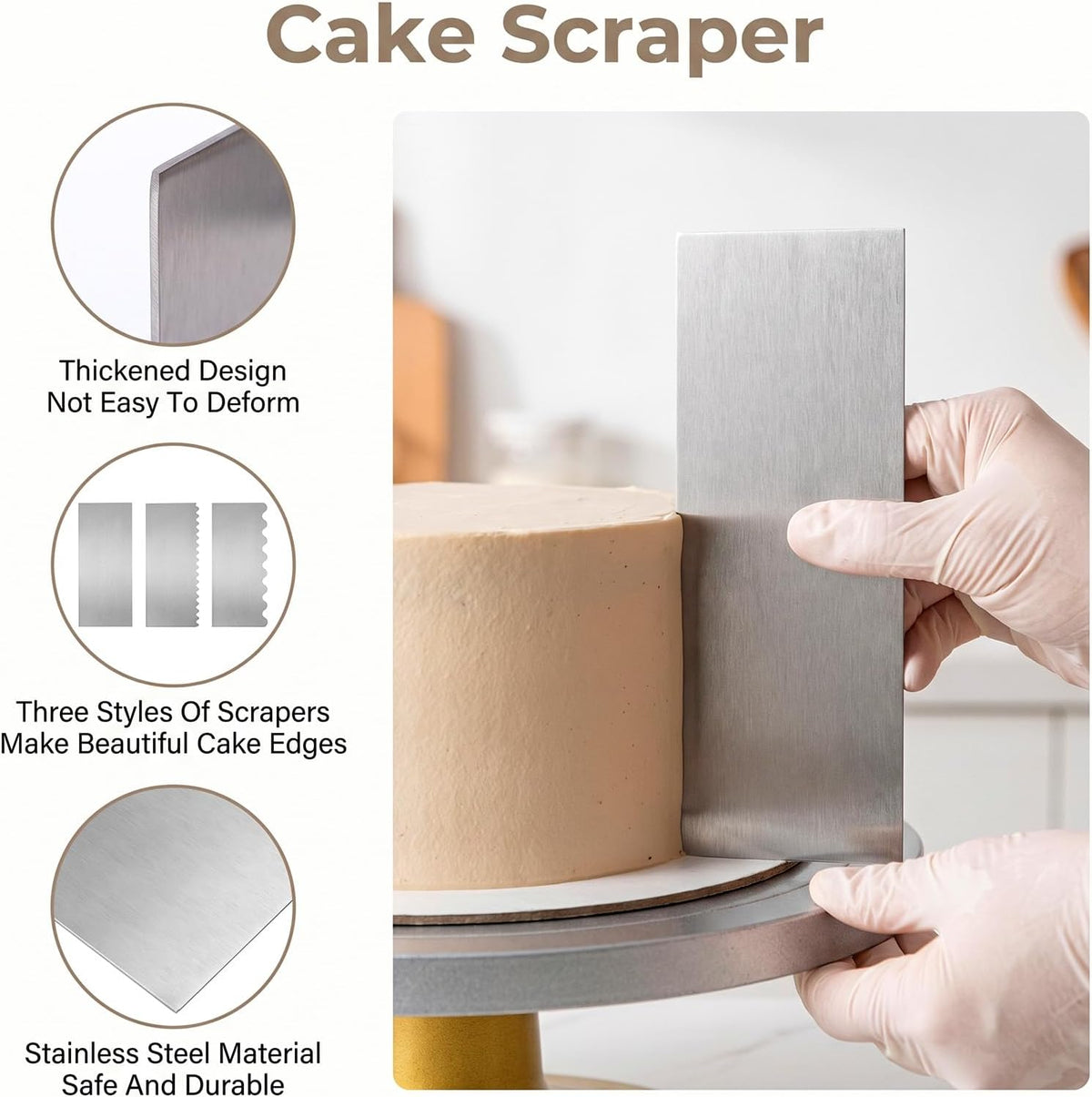 8 Pack 8.7" Stainless Steel Cake Scraper Set, Double-Sided Smoother Comb