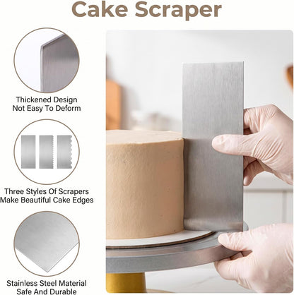 8 Pack 8.7" Stainless Steel Cake Scraper Set, Double-Sided Smoother Comb