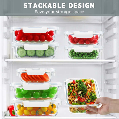 KAMOTA Glass Food Storage Containers, 10 Pack Glass Meal Prep Containers, Airtight Containers with Snap-Lock Lids, 34 oz and 13 oz white Container Set with Lids, for Microwave/Oven/Freezer