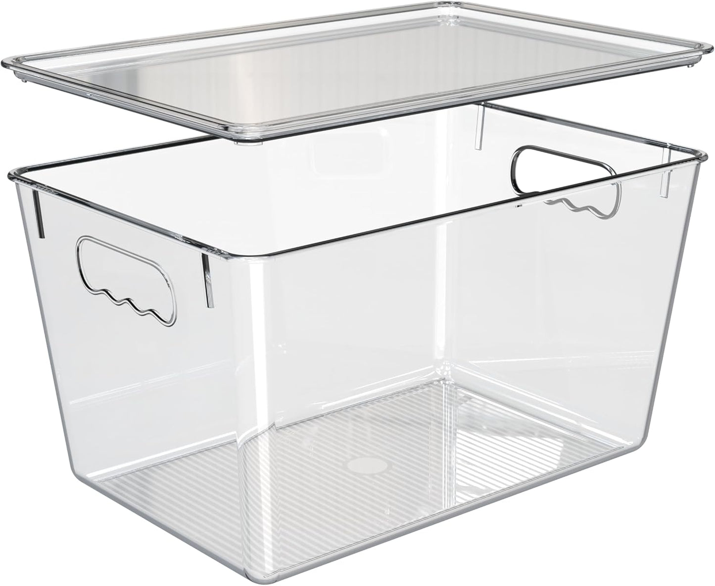 YAN & HIN 6 Pack Clear Storage Bins with Lids, Stackable Plastic Organizer Bins with Handles, Pantry Organizers and Storage for Kitchen Cabinet, Fridge, Bathroom, Closet and Shelf Organization