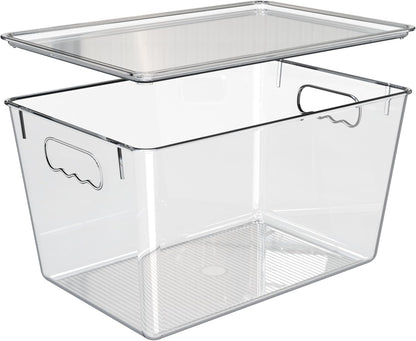 YAN & HIN 6 Pack Clear Storage Bins with Lids, Stackable Plastic Organizer Bins with Handles, Pantry Organizers and Storage for Kitchen Cabinet, Fridge, Bathroom, Closet and Shelf Organization