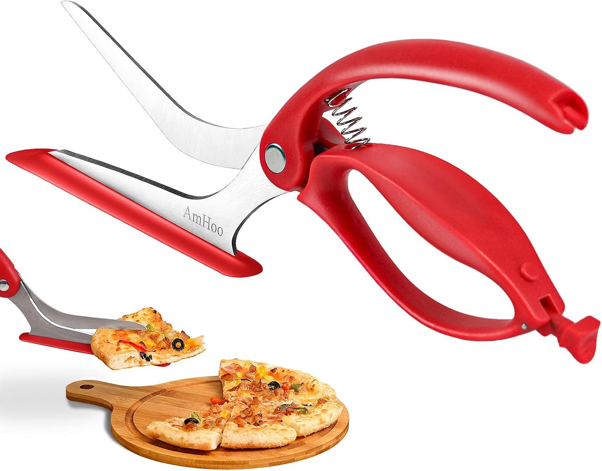 AmHoo Pizza Scissors Stainless Steel Blade Salad Pizza Slicer Pizza Cutter Scissors with Server Highly enjoy Excellent Gifts Red