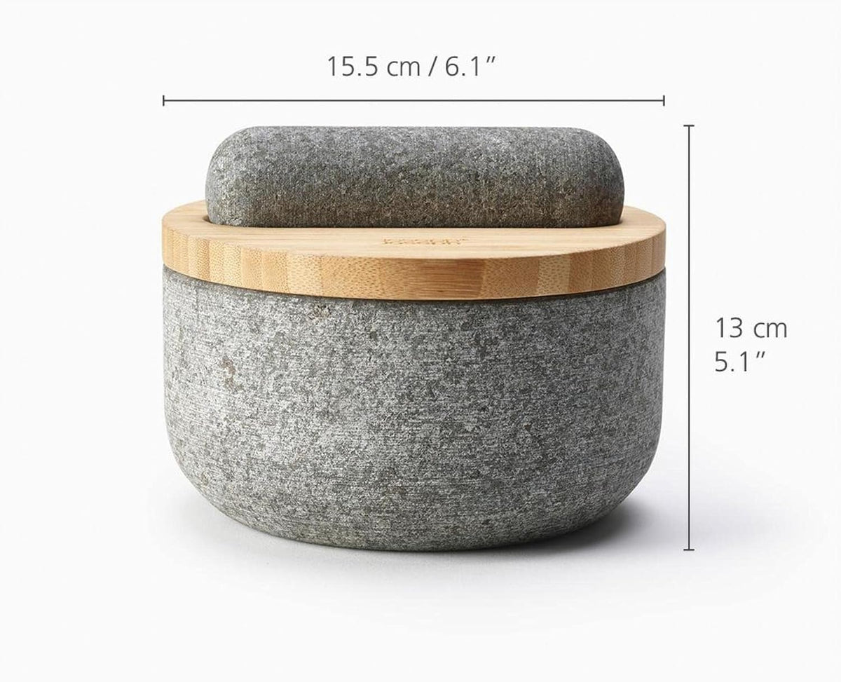 Joseph Joseph Dash™ Pestle & Mortar Granite Set with Bamboo Lid, Heavy Duty - Grey