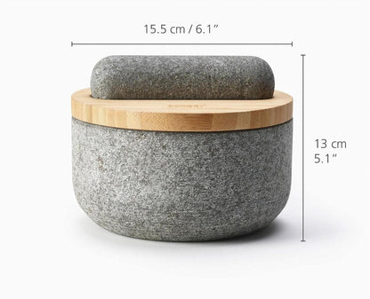 Joseph Joseph Dash™ Pestle & Mortar Granite Set with Bamboo Lid, Heavy Duty - Grey