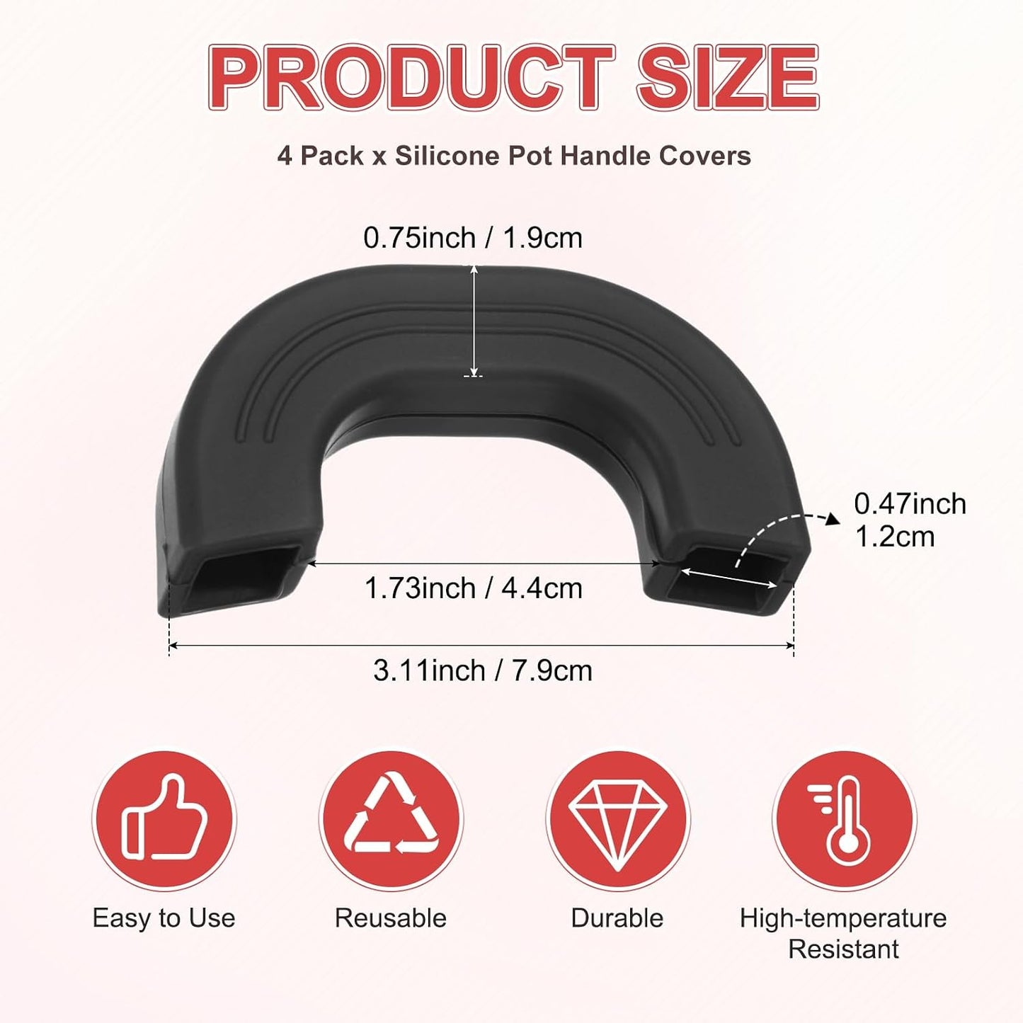M METERXITY 4-Pack Silicone Pot Handle Covers, Heat Resistant Non-Slip Pot Holder Handle Sleeve for Skillet/Wok Cooking [9.1cm 7.9cm, Black]