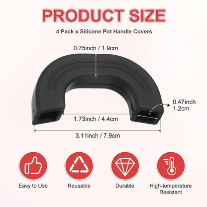 M METERXITY 4-Pack Silicone Pot Handle Covers, Heat Resistant Non-Slip Pot Holder Handle Sleeve for Skillet/Wok Cooking [9.1cm 7.9cm, Black]