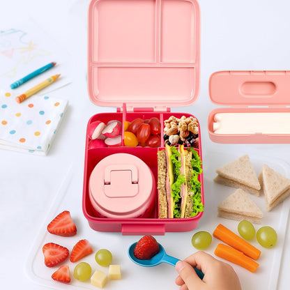 JXXM Bento Lunch Box for Kids With 8oz Soup thermo,Leak-proof Lunch Containers with 5 Compartment,thermo Food Jar and Lunch Bag, Food Containers for School (A-Blue(Extreme Locomotive))