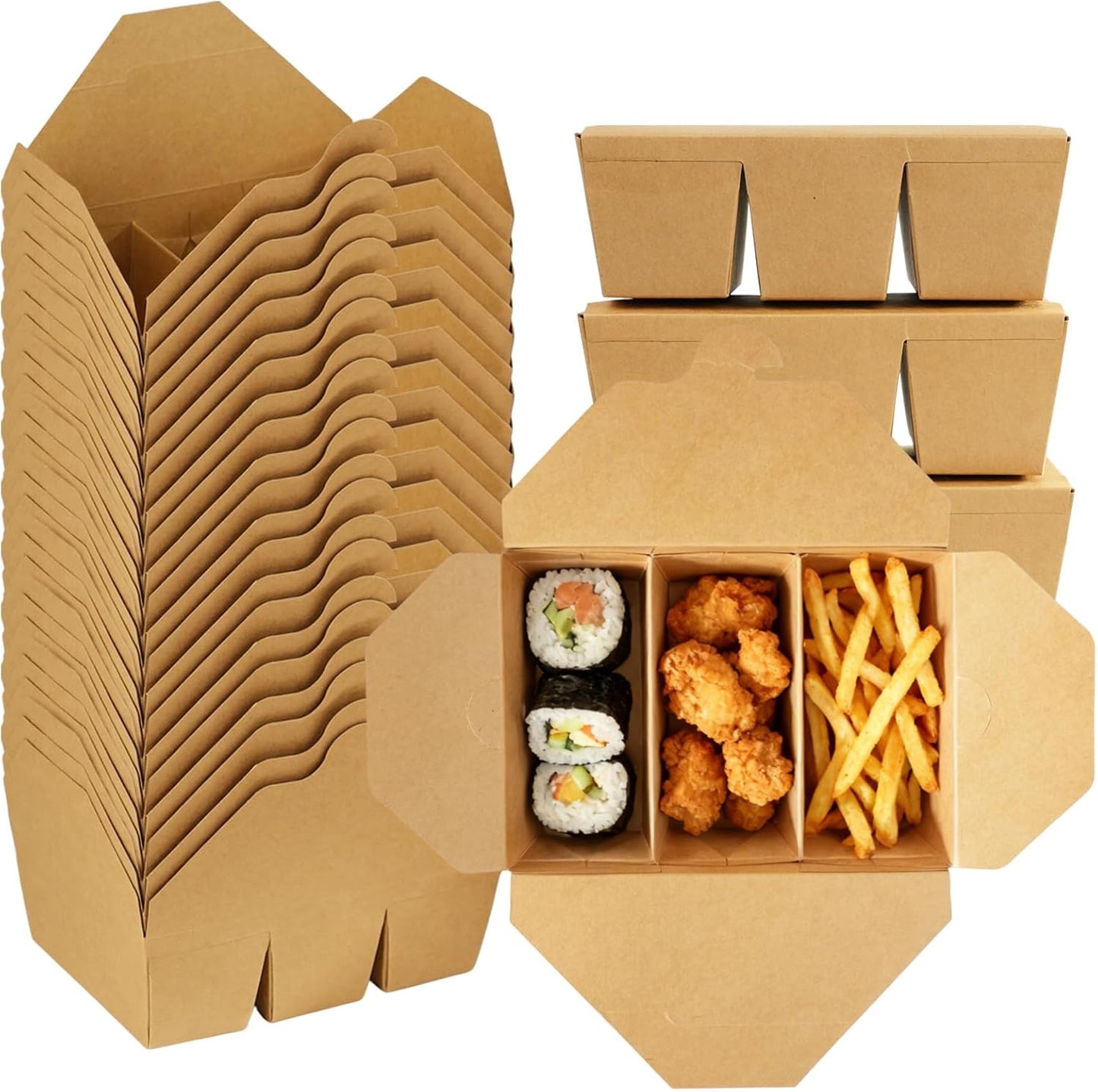 30 Pack 3 Compartment Take Out Food Containers, 7.5x5.4x2.6" Bamboo Pulp Paper Take Out Boxes, Disposable To Go Container Take Out Containers, Greaseproof Paper Bento Box Takeout Lunch Boxes with Lid