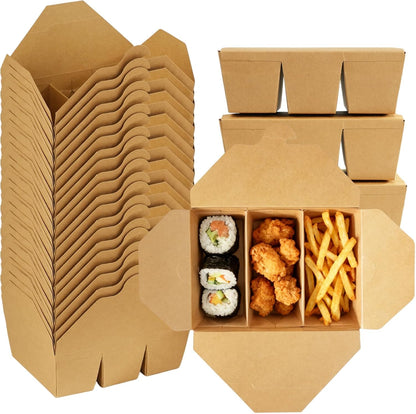 30 Pack 3 Compartment Take Out Food Containers, 7.5x5.4x2.6" Bamboo Pulp Paper Take Out Boxes, Disposable To Go Container Take Out Containers, Greaseproof Paper Bento Box Takeout Lunch Boxes with Lid