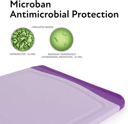 Neoflam 2 Piece Plastic Cutting Board Set, Microban Protection, Stain & Odor Free, Extra Large, BPA Free, Juice Groove, Non Slip, Dishwasher Safe, Easy Grip Handle, White Green
