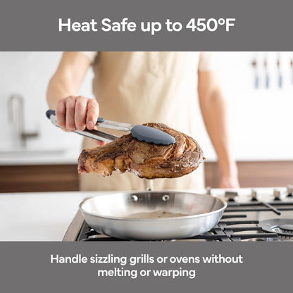 Misen Kitchen Tongs - Dishwasher Safe, Heavy Duty - Precision Stainless Steel Grilling Tool - Heat Resistant - Perfect for Serving and Air Frying - 13 Inch | Gray