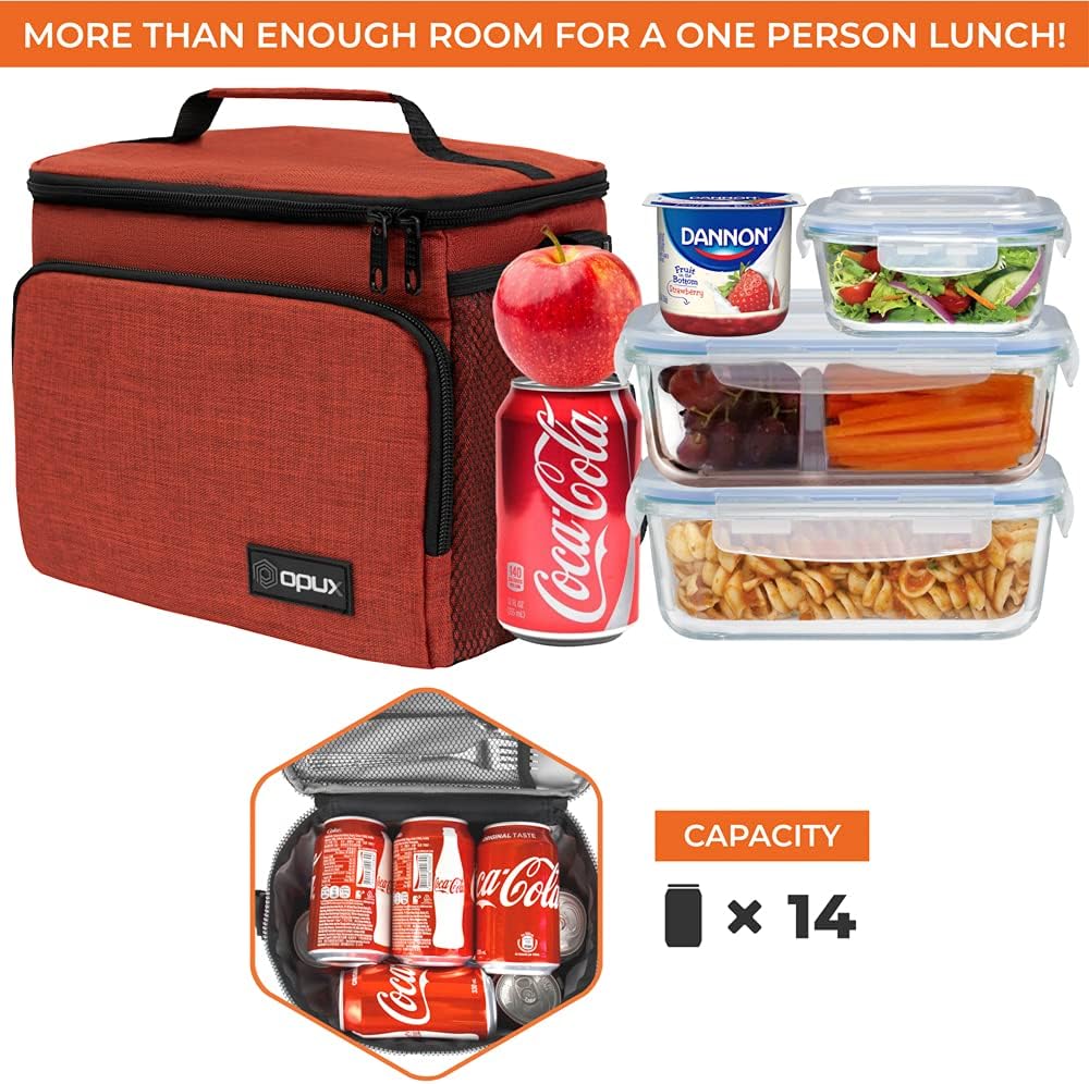 opux Insulated Lunch Bag for Men Women, Large Dual Compartment Cooler Bag, Soft Two Deck Lunch Box for Work School Picnic, Leakproof Lunch Tote with Shoulder Strap for Kid Adult (Purple, Double Deck)