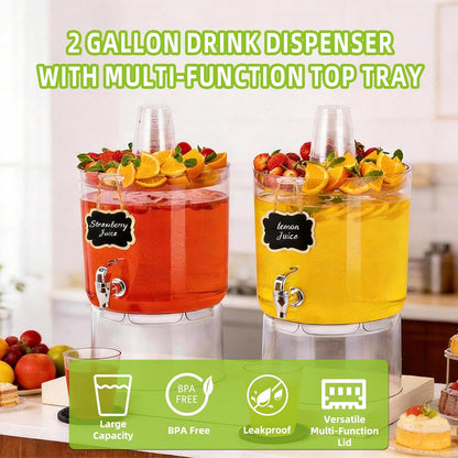 2 Gallon Beverage Dispenser for Parties, BPA-Free Drink Dispenser with No Drip Spigot, Juice Dispensers with Stand, Transparent Plastic Water Dispenser Countertop for Punch, and Drink Fountains