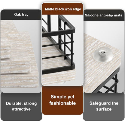 Wican Napkin Holder for Table, Bamboo Iron Standing Napkin Dispenser for Kitchen Dining Farmhouse Cocktail Picnic Bar Rustic Wood Holders for Paper Mail Bills Suitable for All Dining Room Decors Black